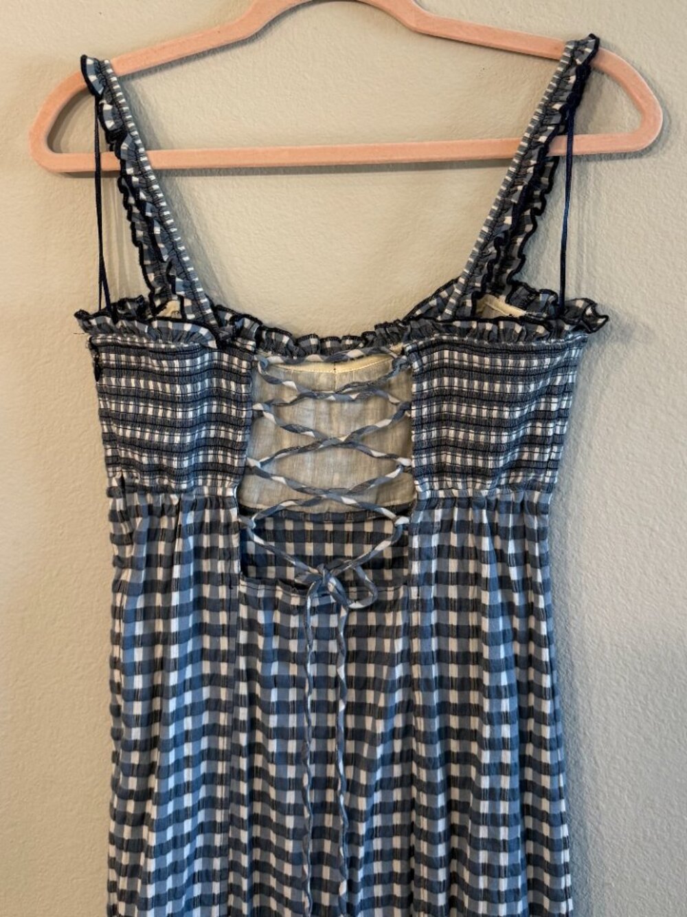 Free People Lucinda Plaid Midi Dress Large Blue Gingham - Picture 4 of 6